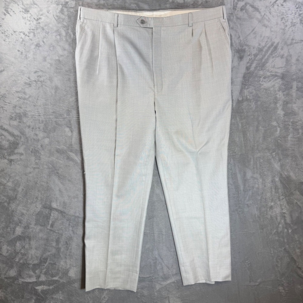 Paul‎ Fredrick Pleated Dress Pants Men's Size 48x28 Light Gray Wool Silk Blend
